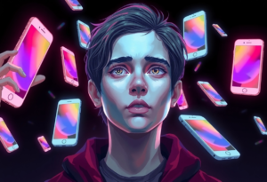 Boy is in worry just by thinking of " Bad effects of mobile phones on students"