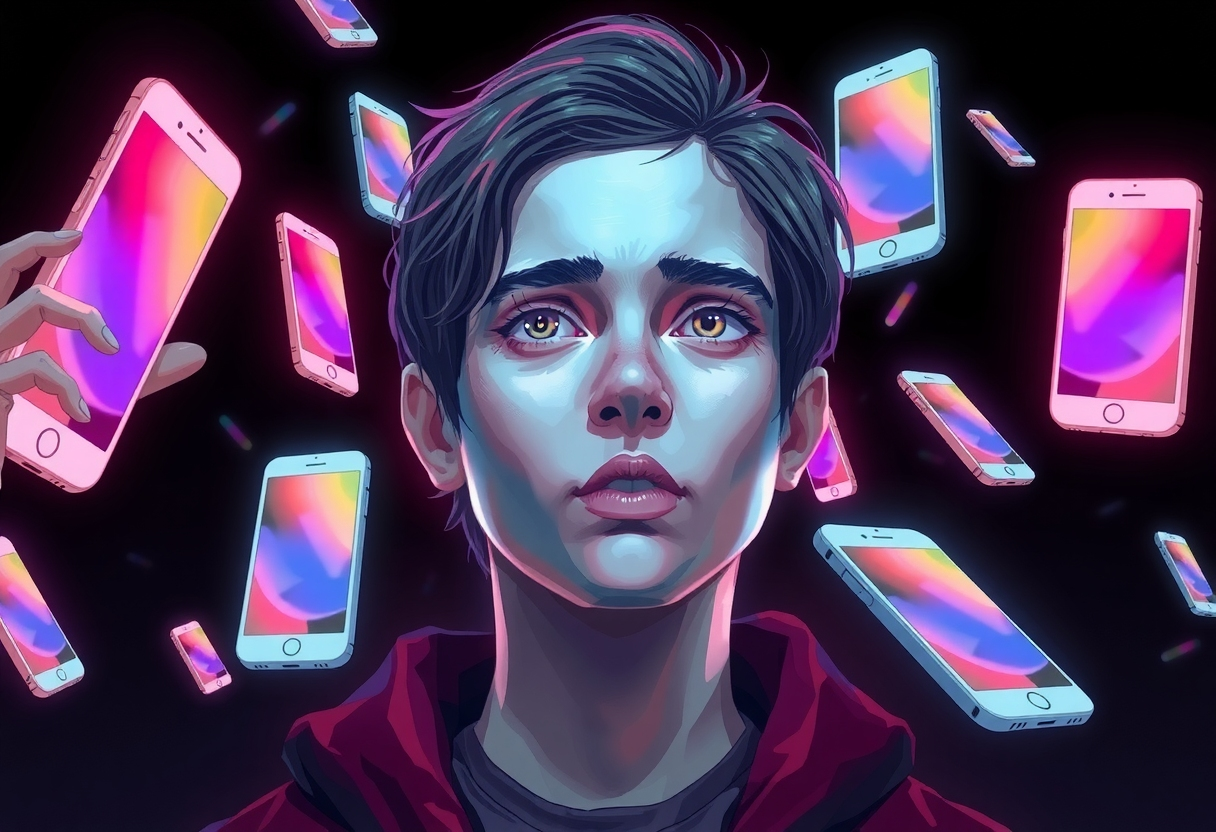 Boy is in worry just by thinking of " Bad effects of mobile phones on students"