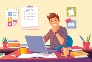 Boy is very happy by seeing "How to study for exam tips" which help him lot